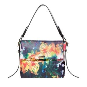 Desigual Messenger Bag Multicolour Abstract Floral Black Faux‎ Leather Purse